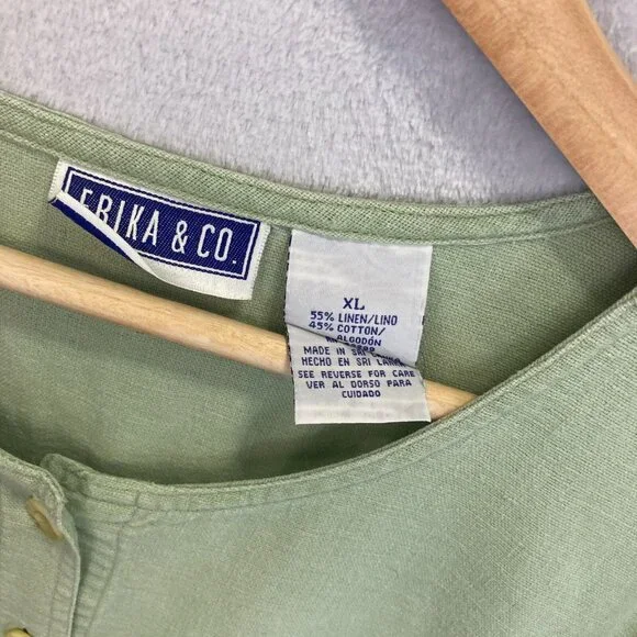 Vintage Erika Button Up Linen Blend Midi Dress Womens XL Western Green Prairie - Picture 6 of 13
